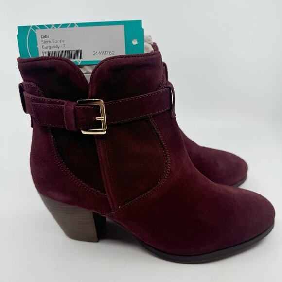 Diba Sleek Buckle Ankle Bootie Side Zipper Block Heel Burgundy Womens Size US 7 - Picture 10 of 10